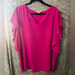 Pink Chiffon Flounce Sleeve Top